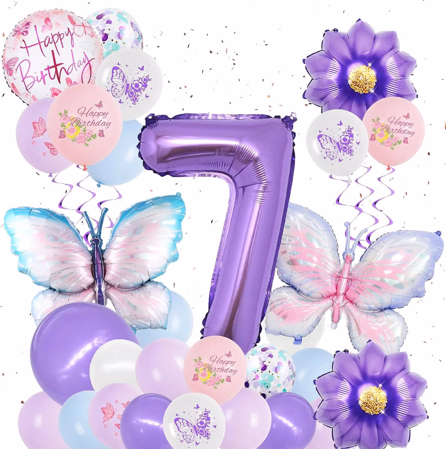 Decorazioni a tema farfalle per il settimo compleanno delle bambine - Set da 31 pezzi - Colore viola
