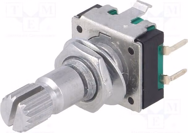 1 encoder: incrementale, 24 impulsi per rotazione, posizione: 24, montaggio a traversa (THT), 5 VDC, 10 mA, modello PEC11R-4220K-S0