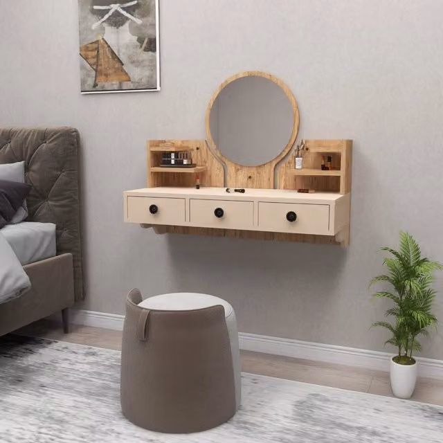 Toeletta con specchio DMORA in legno Rovere Nodi Marrone L: 90 cm, P: 37 cm, H: 75 cm