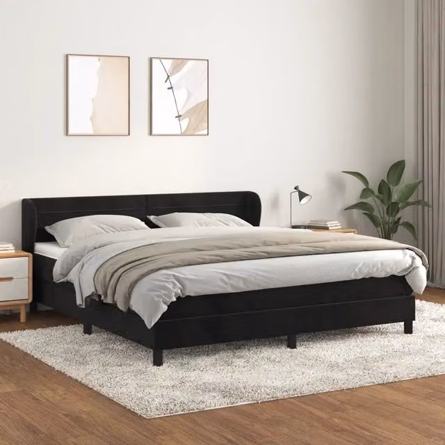 Letto Ibrido vidaXL con Giroletto a Molle e Materasso in Velluto Nero e Bianco L/P: 160 x 200 cm – 1