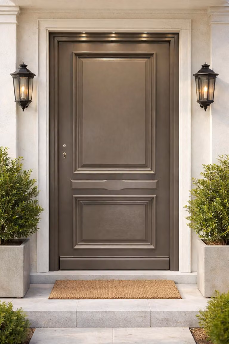 Porta d'ingresso in legno pieno Cassy grigio quarzo, H.215xL.90 cm, lato pannello dritto, GD MENUISERIES