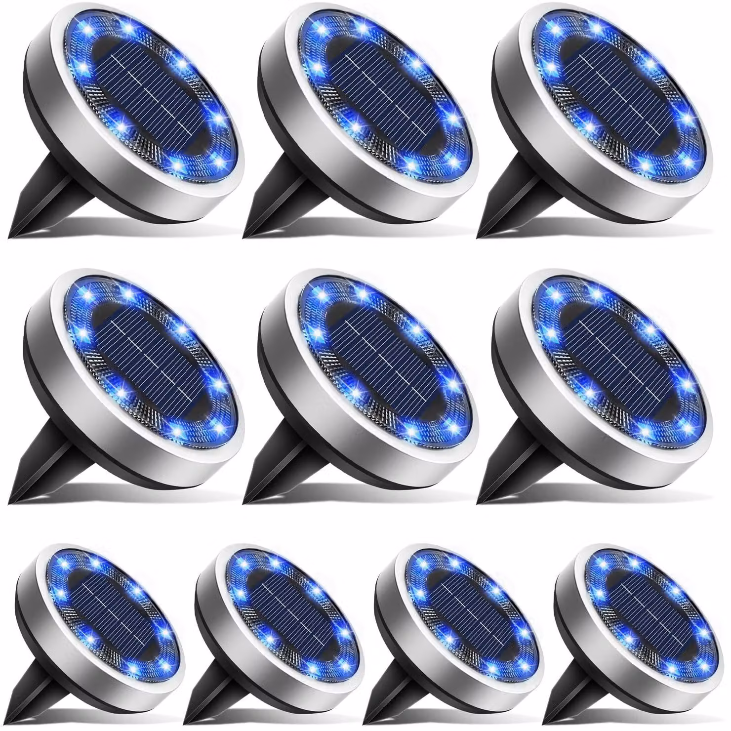 10 luci da giardino solari con 8 LED, grado di protezione IP65, colore blu, capacità della batteria 600 mAh