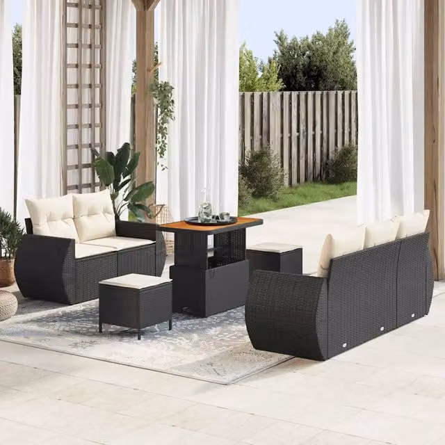 Set Divano da Giardino 8 pz Nero polyrattan 3361820