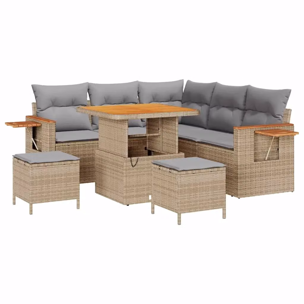 Set Divano da Giardino vidaXL 9 Pezzi a Forma di L con Tavolino e Pouf, Colore Beige e Grigio – 2
