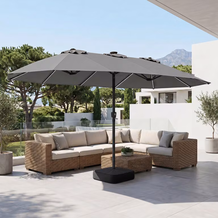 Ombrellone doppio da giardino Costway con luci regolabili e manovra a cantilever, colore Grigio