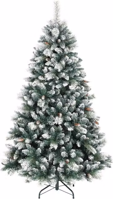Albero di Natale artificiale 180 cm innevato con 1000 rami 34 pigne e base in metallo robusto decorazione per casa