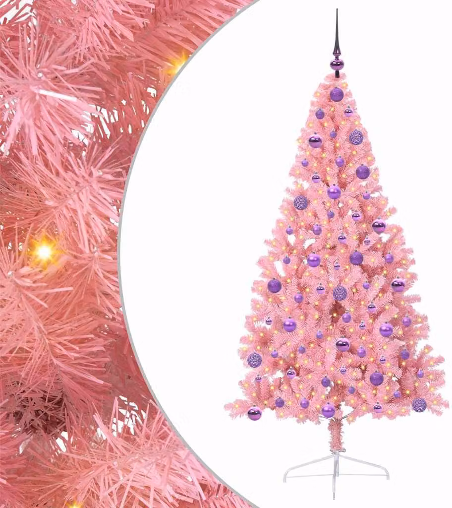 Albero di Natale artificiale con luci integrate Rosa 180 cm PVC