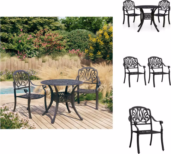 vidaXL Set bistrot 3 pezzi in alluminio fuso nero - Set di mobili da giardino