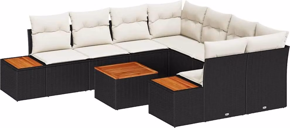 Set Divano da Giardino con archiviazione 9 pcs Nero Poly Rattan