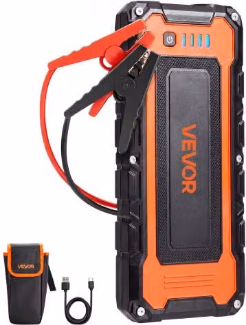 VEVOR Avviatore di Emergenza Compressore d'Aria 5000 A Picco Torcia LED 12V Soluzione Alimentazione Portatile, 9,0 Litri a Benzina / 8,0 Litri Diesel, 3 Modalità, Spegnimento Automatico