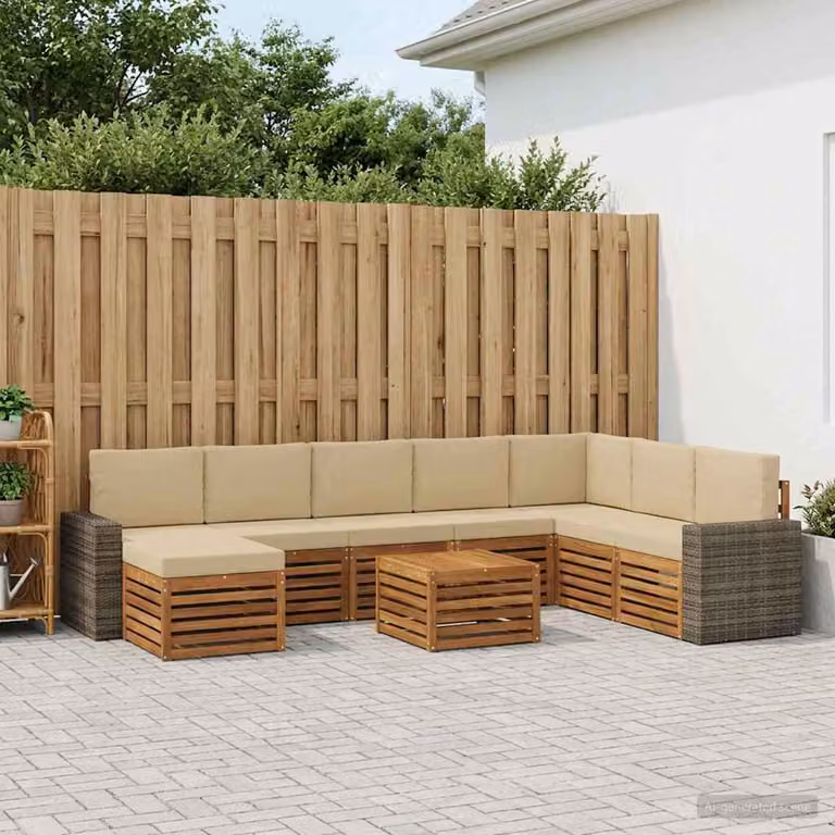 Set di divani da esterno vidaXL 9 pz in legno di acacia con cuscini beige e marrone