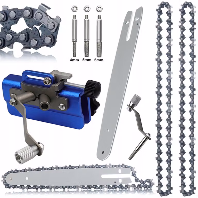 Rosfix Set con guida da 8" + 2 catene da 1/4" + affilatore manuale – Mini sega | Acciaio temprato | Taglio di legno e rami
