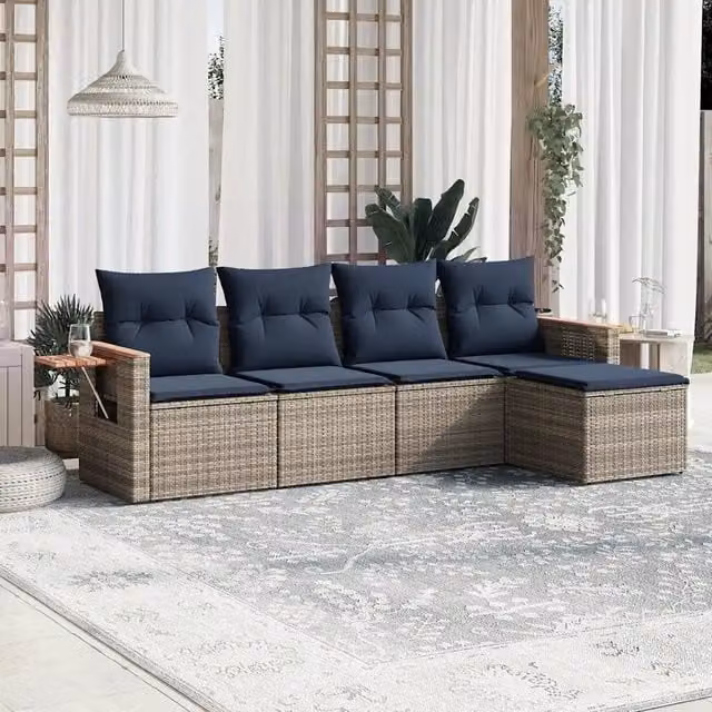 Set Divani da Giardino 5 pz con Cuscini Grigio in Polyrattan 3226761