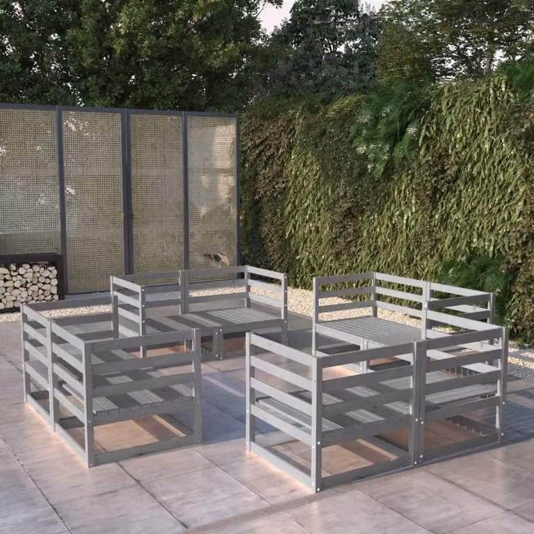 Maison Exclusive - Set Divani da Giardino 8 pz Grigio in Legno Massello di Pino