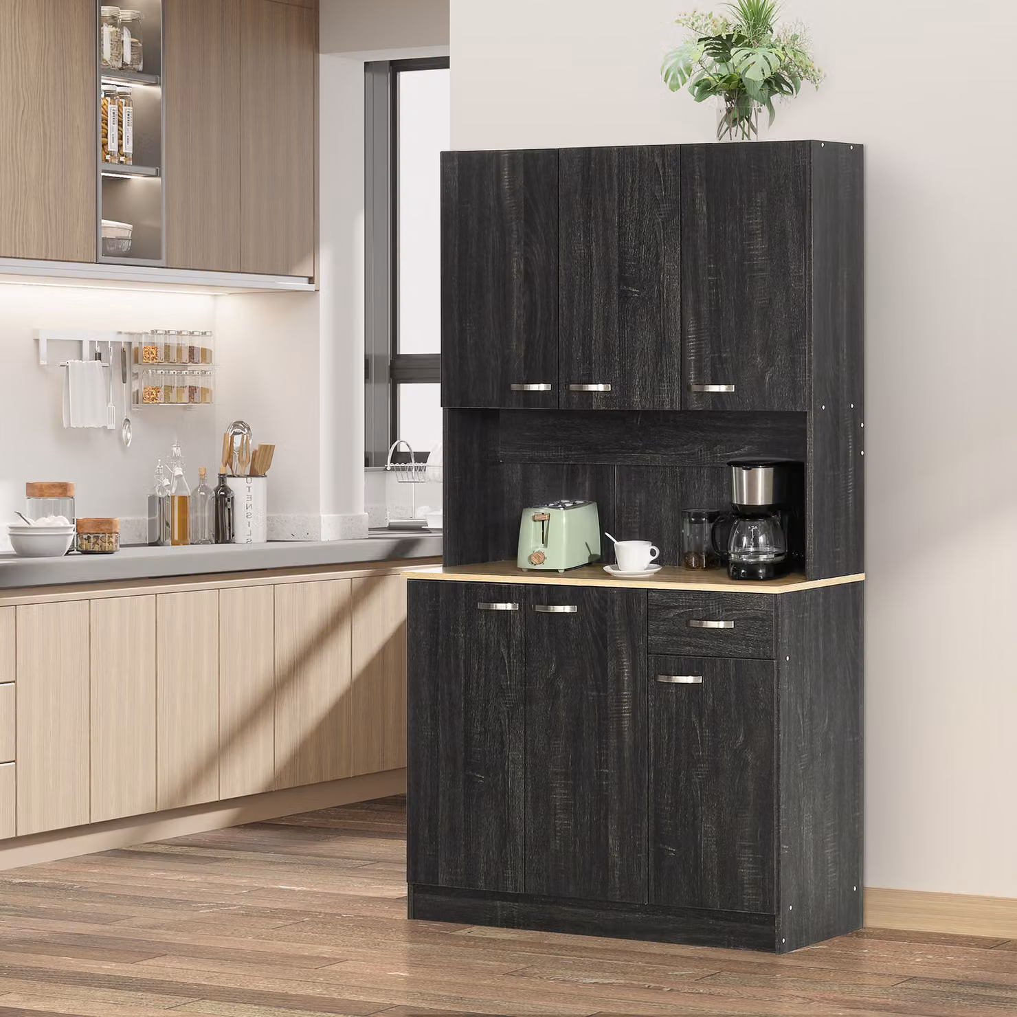 Dispensa Alta HOMCOM in Legno con Cassetti e Armadietti, Colore Nero, L: 101 cm, P: 39 cm, H: 180 cm – 2