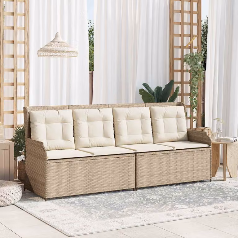 Panchina da giardino moderna vidaXL in rattan e metallo beige con braccioli