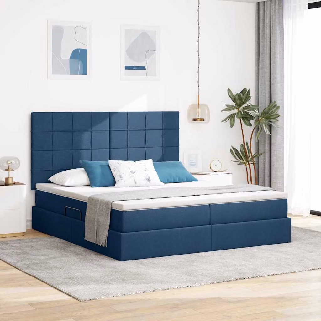 Letto con Contenitore vidaXL con Testiera Blu in Tessuto L: 200 cm, P: 200 cm, H: 280 cm – 1