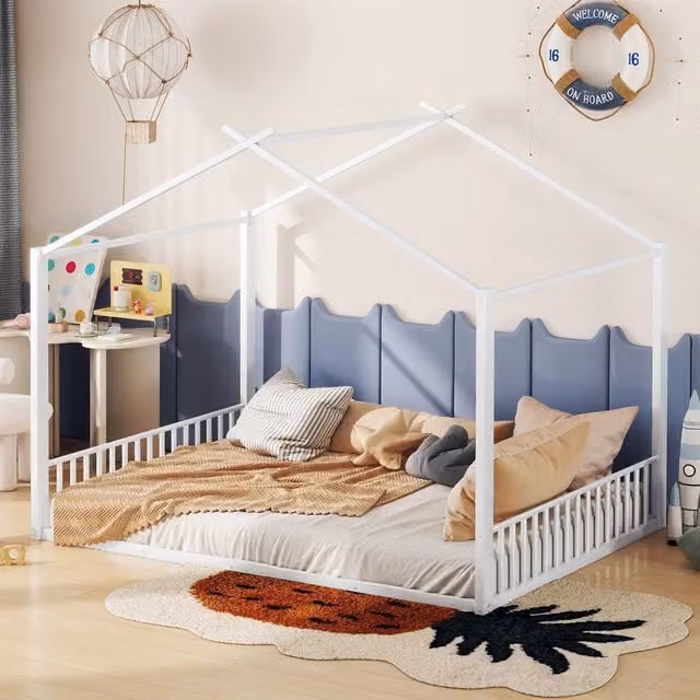 Letto a casetta per bambini OKWISH in metallo bianco, L/P/H: 200 x 140 x 165 cm
