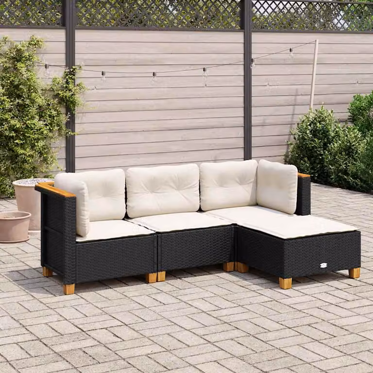 vidaXL Set di Divani da Giardino a L in Polyrattan Nero con Cuscini e Coperture Rimovibili