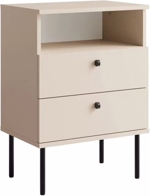 Comodino Meublorama Moderno con 2 Cassetti e Vanetto, Colore Beige e Nero – 1
