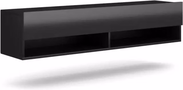 Mobile porta TV sospeso Meublorama CLUJ moderno in MDF nero lucido L: 140 cm, P: 32,8 cm, H: 31,0 cm