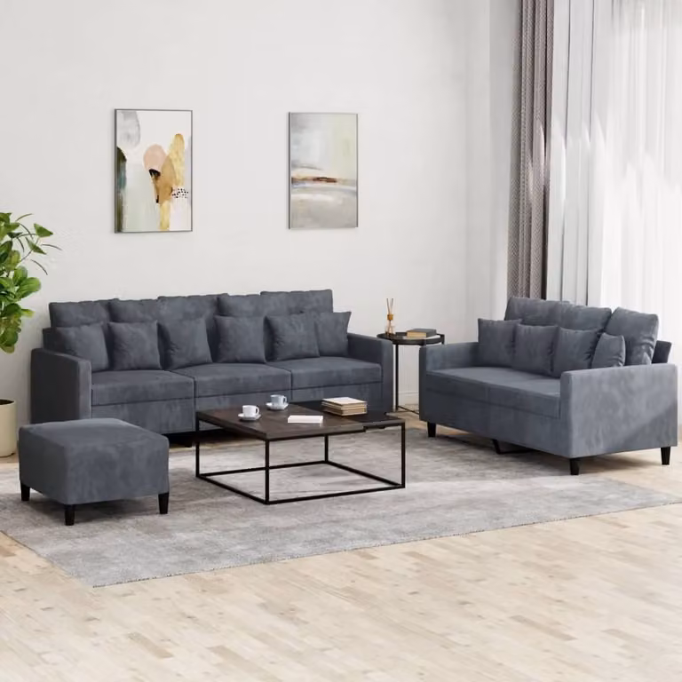 Maison Exclusive - Set divano a 3 pezzi con cuscini in velluto grigio scuro