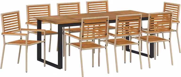 Set da Pranzo per Giardino 9 pcs Beige Legno di Acacia Massello