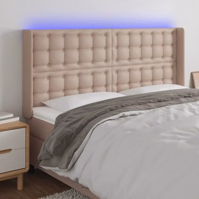 Testiera per letto con illuminazione LED e porta USB vidaXL in similpelle beige L: 203 cm, P: 16 cm, H: 118-128 cm – 1