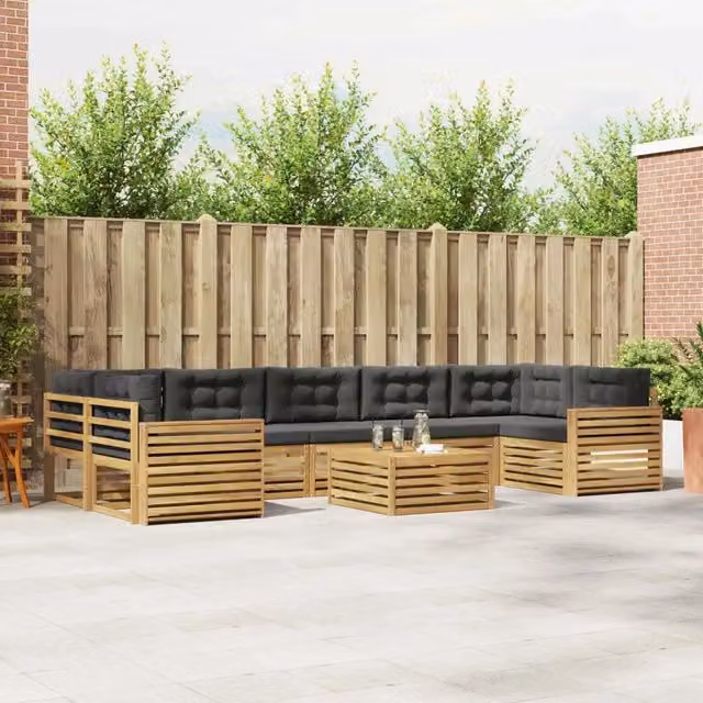 Set di divani da esterno a forma di U vidaXL in legno di acacia con cuscini, Bianco e Antracite