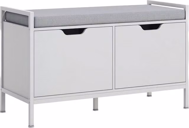Panca scarpiera con seduta e cuscino XYLO bianca per ingresso, L: 84 cm, P: 35 cm, H: 50 cm