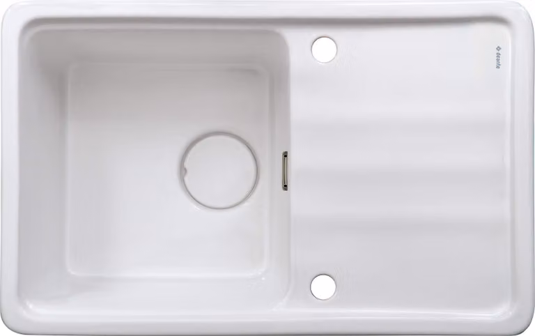 Lavello a 1 vasca in Vetroceramica con scarico, bianco, incassato, sifone salvaspazio, attacco per lavastoviglie/lavatrice, 780x500 mm