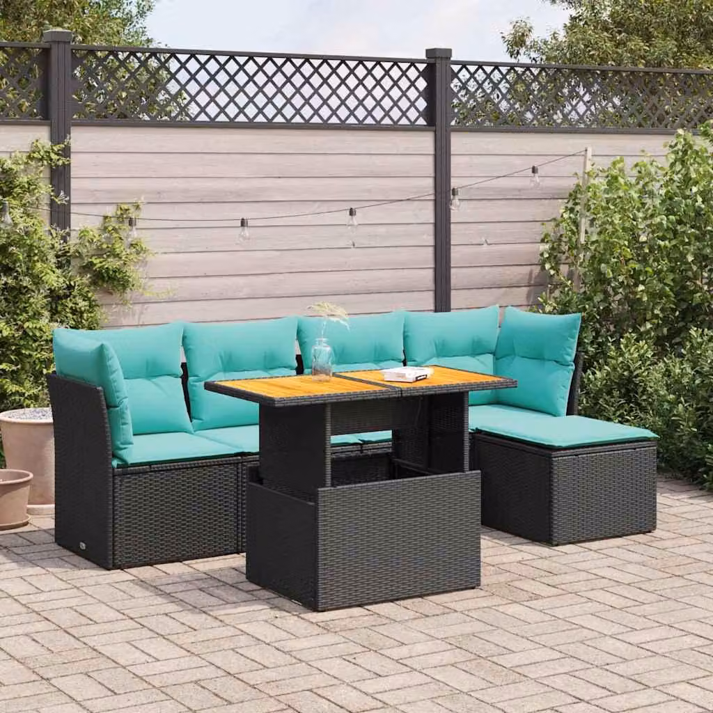 Maison Exclusive - Set Divano da Giardino 6 pz con Cuscini Nero in Polyrattan