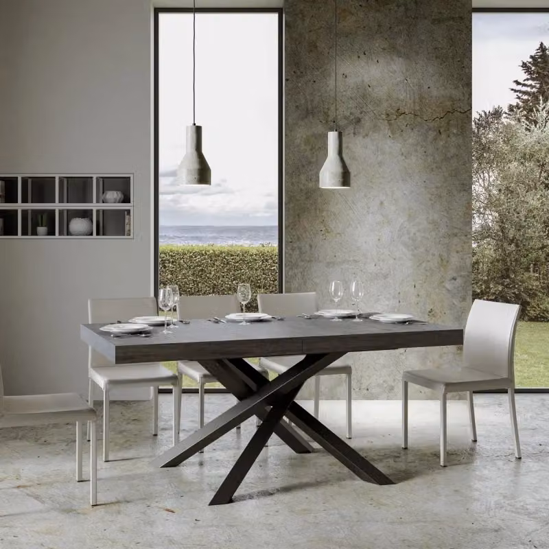 Tavolo allungabile Itamoby Volantis con telaio a X in antracite e piano effetto cemento L/P/H: 90 x 180/284 x 77 cm – 2