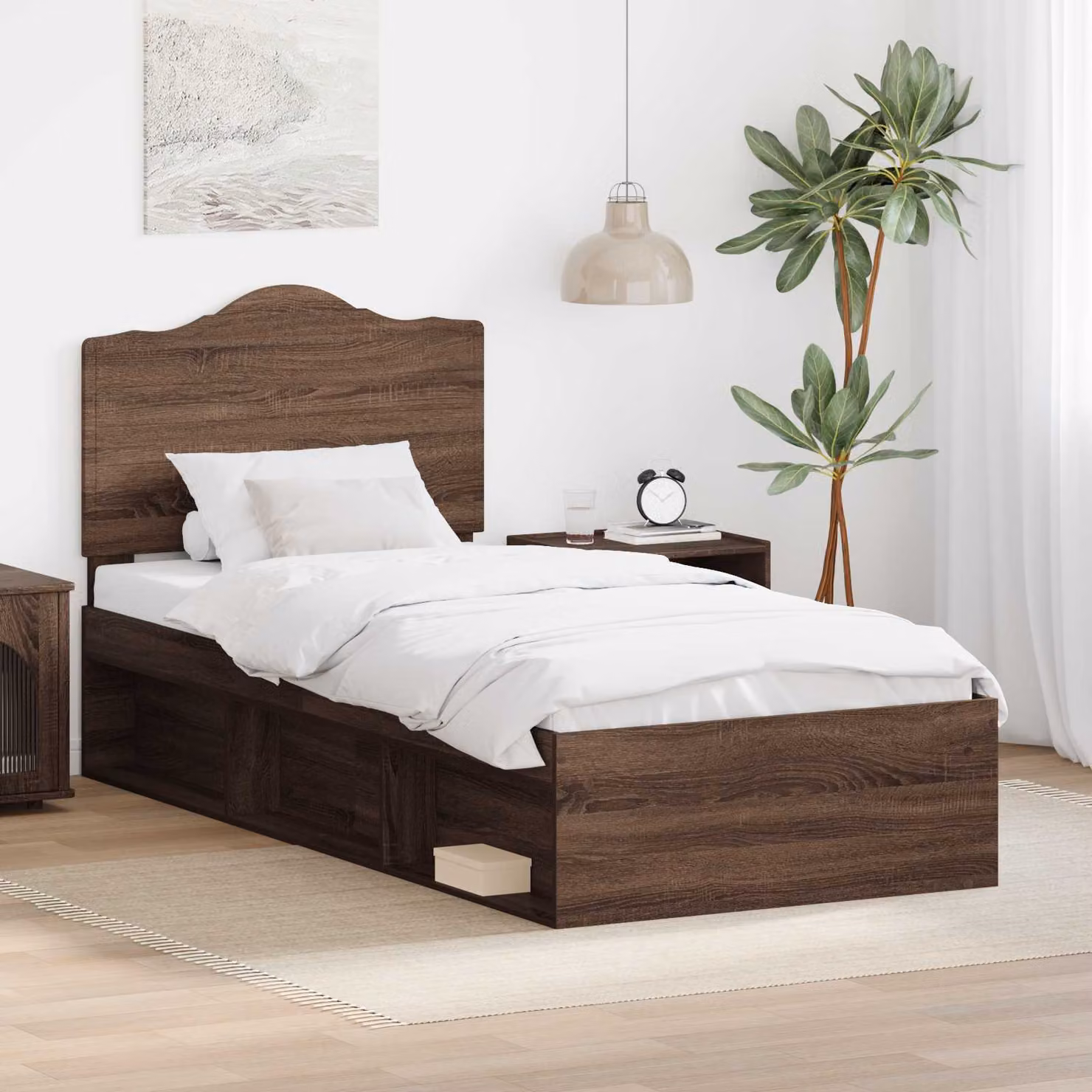 Struttura del letto vidaXL in pino massello, colore rovere marrone, L/P/H: 190 x 90 x 93 cm