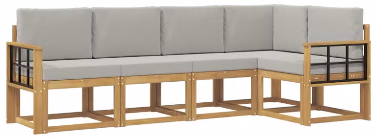 Set di divani da esterno, 5 pezzi, bianco e grigio chiaro