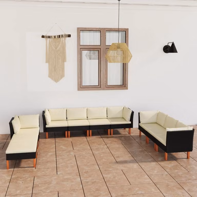 Maison Exclusive - Set da giardino da 10 pezzi con cuscini in polyrattan nero