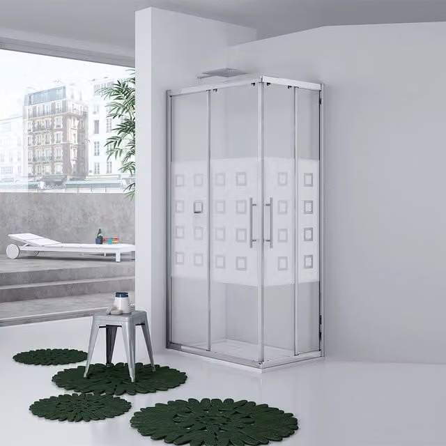 Box angolare new plus 97-99x67-69 cm, vetro serigrafato 6 mm, 1,95 h, cerniere sganciabili