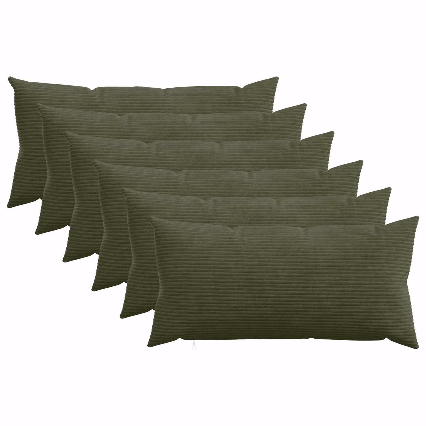 Set di 6 federe vidaXL HEERLEN in velluto a coste, colore verde, L 80 x P 40 cm