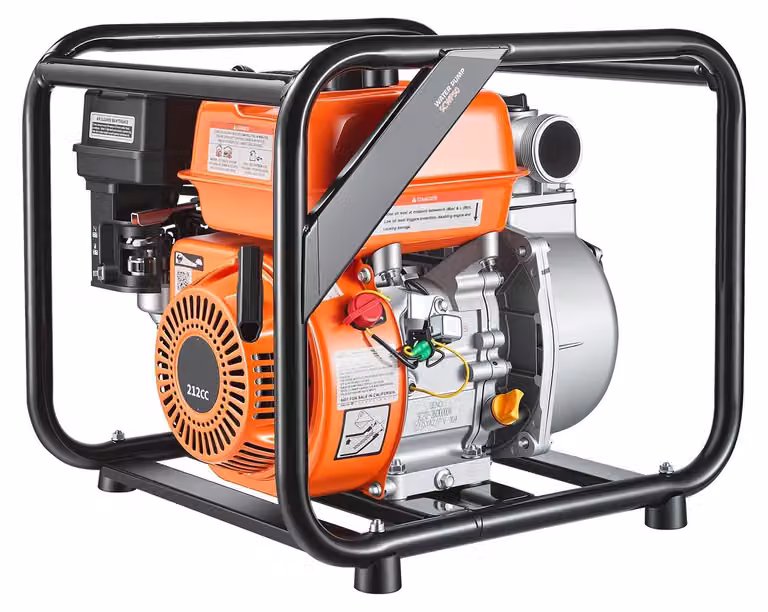 Pompa per acqua a benzina, diametro 50,8 mm, portata 142 GPM, pompa portatile per il trasferimento di acqua (anche leggermente sporca), motore a benzina da 7 HP, con tubo di scarico da 7,62 metri, telaio robusto, girante in ghisa, ideale per irrigazione e