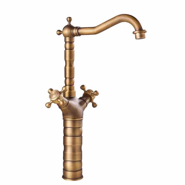 Miscelatore in ottone anticato, miscelatore a due maniglie, cartuccia Vetroceramica antigoccia, design retrò spazzolato, corpo in ottone resistente, alto livello di anticatura