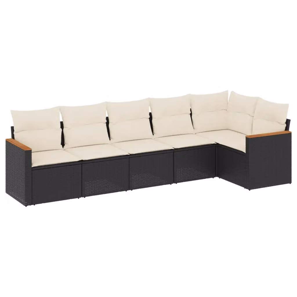 Set Divano da Giardino a L vidaXL 6 pz con Cuscini in Polyrattan e Struttura in Acciaio Nero – 2