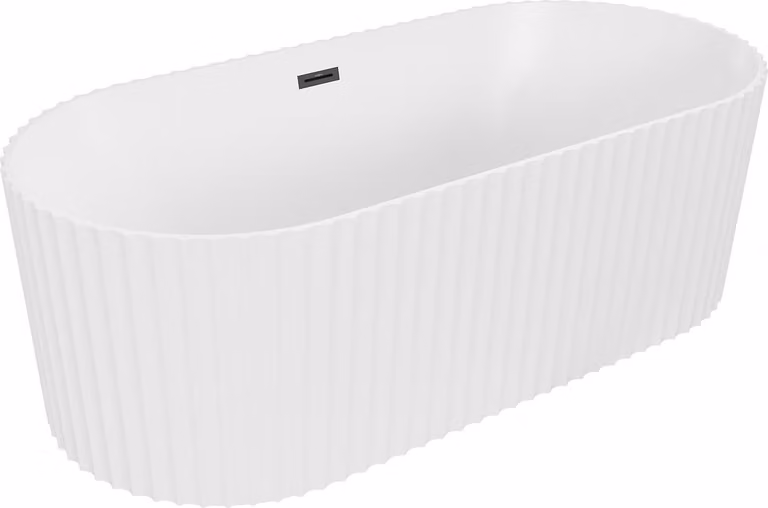 Mexen Paola vasca da bagno indipendente scanalata 150 x 75 cm, bianca opaca, troppopieno nero - 52721507501-70