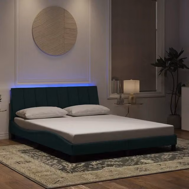 Giroletto Hanko vidaXL in velluto verde scuro con illuminazione LED e porta USB, L/P: 160 x 200 cm – 1