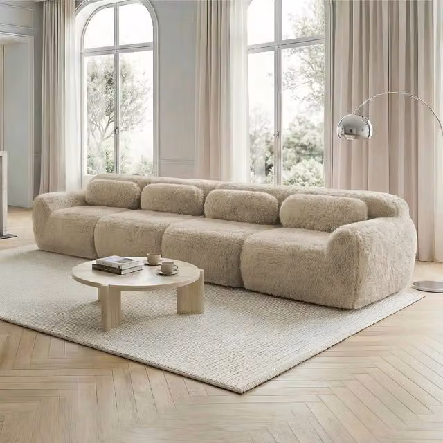 Divano angolare modulare reversibile MIVRAY in tessuto beige per soggiorno con design moderno