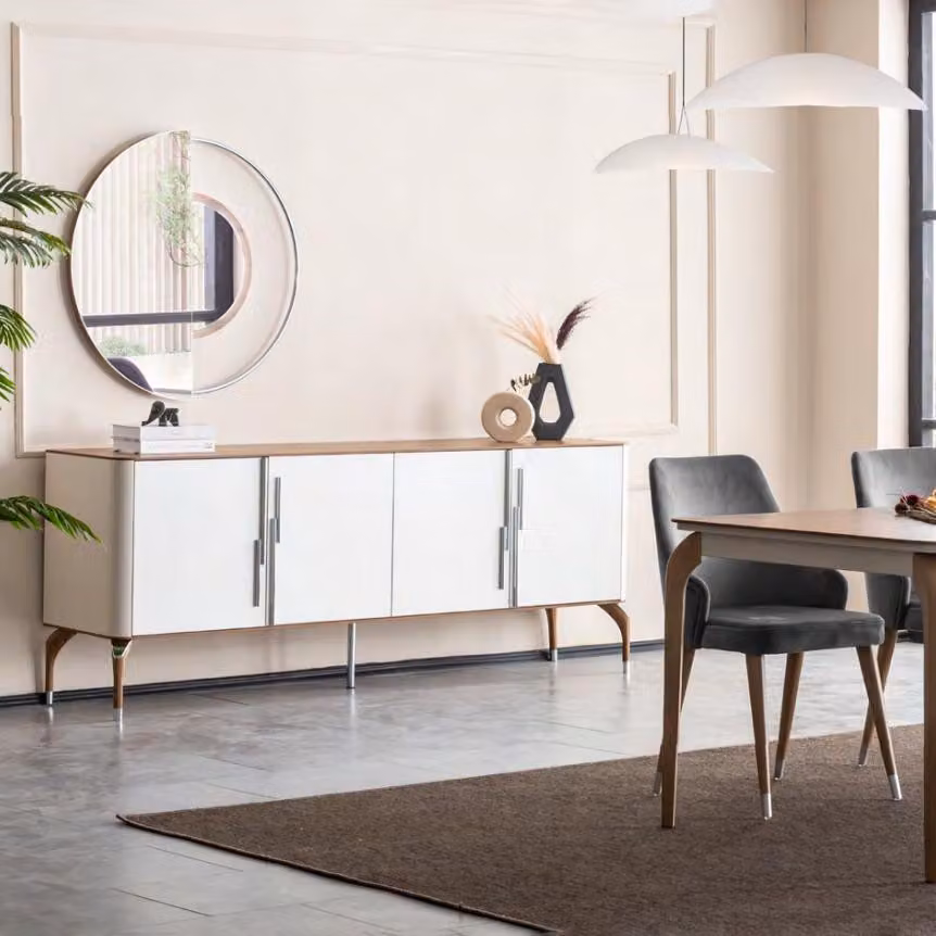 Esszimmer Kommode Sideboard mit Spiegel Modern Luxus Kommoden Holz Design