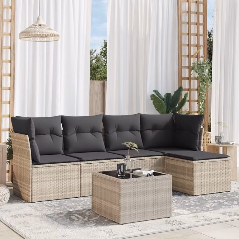 vidaXL Set Divano da Giardino 6pz a Forma di L in Polyrattan Grigio con Cuscini e Tavolino da Caffè