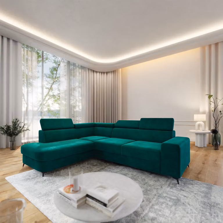Divano angolare Masseno ALVORO L-S con funzione letto a L, divano con box letto, divano da soggiorno, divano, divano letto, set di divani - verde, MONOLITH 37