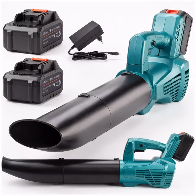 Soffiatore per foglie a batteria da giardino per asciugare l'erba, potente, 2 batterie da 3 Ah