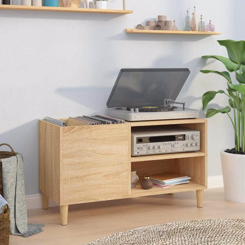 vidaXL Mobile Porta Dischi Rovere Sonoma in Legno Multistrato e MDF, L 84,5 cm x P 38 cm x H 48 cm