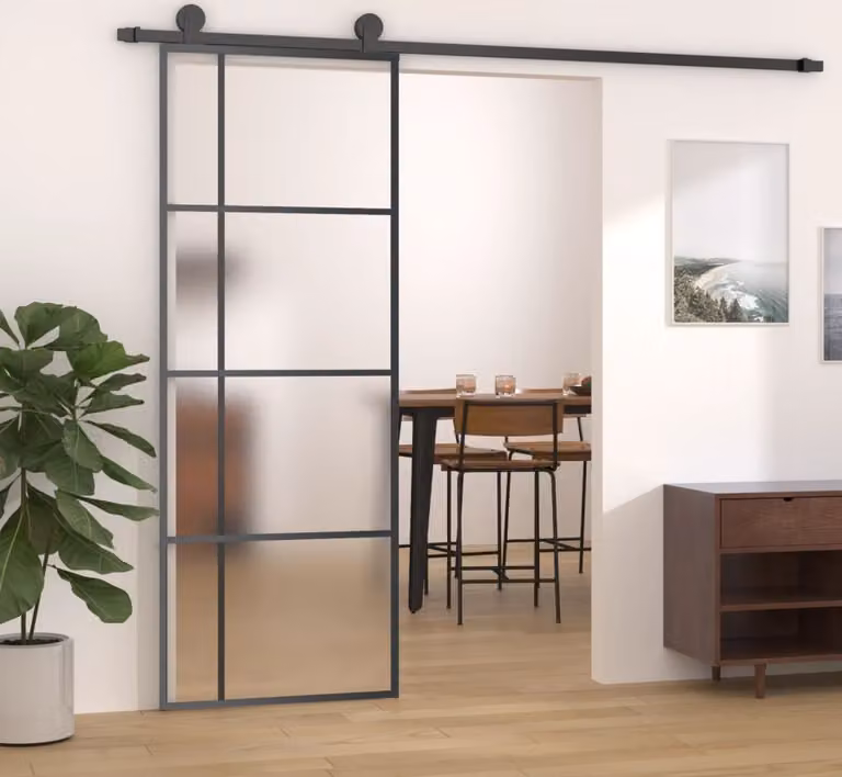 The Living Store Porta scorrevole ESG in vetro e alluminio opaco 90x205 cm Nero